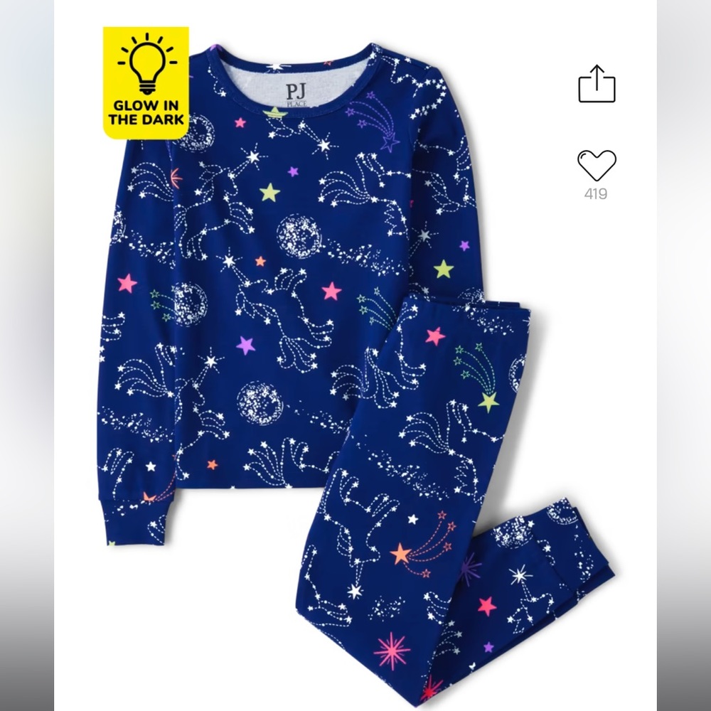 NWT Children’s Place Girl’s 4 (Glow in the Dark) Unicorn Galaxy SnugFit Pajamas